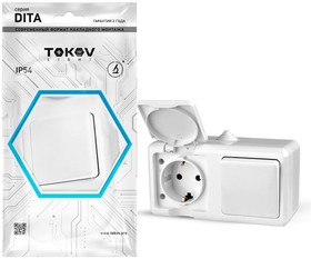 Блок ОП розетка 16А 250В с/з/ выключатель 1-кл 10А Dita IP54 белый TOKOV ELECTRIC